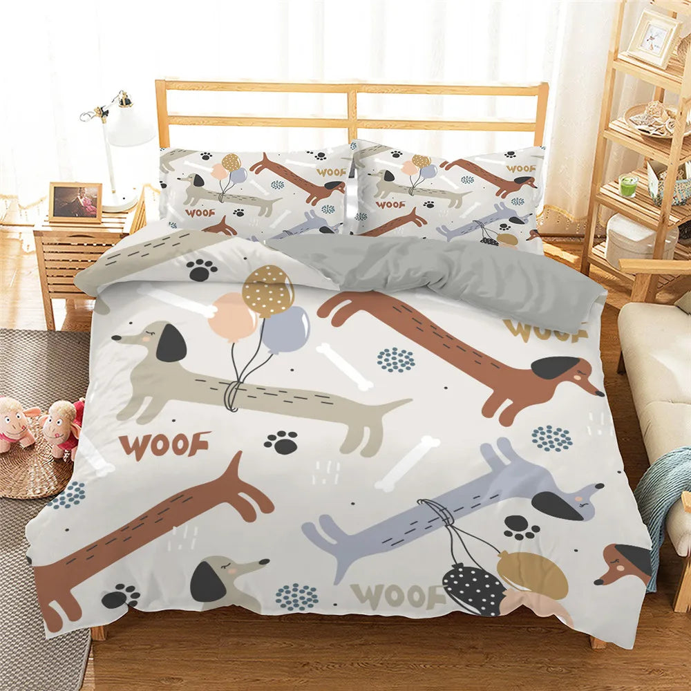 Quirky Dachshund 3-Piece Quilted Bedding Set NCU0VL444 main image 1