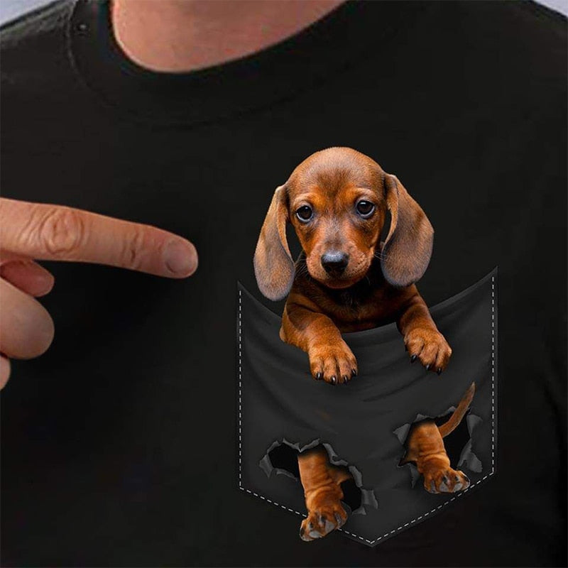 Unisex 3D Printed Dachshund Pocket T-shirt – Dach Everywhere