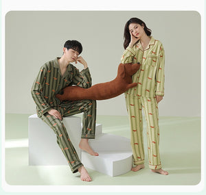 Dachshund Print Cotton Pajama Set for Men/ Women