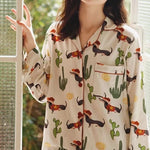 Load image into Gallery viewer, Dachshund &amp; Cactus Premium Cotton Pajama Set for Women
