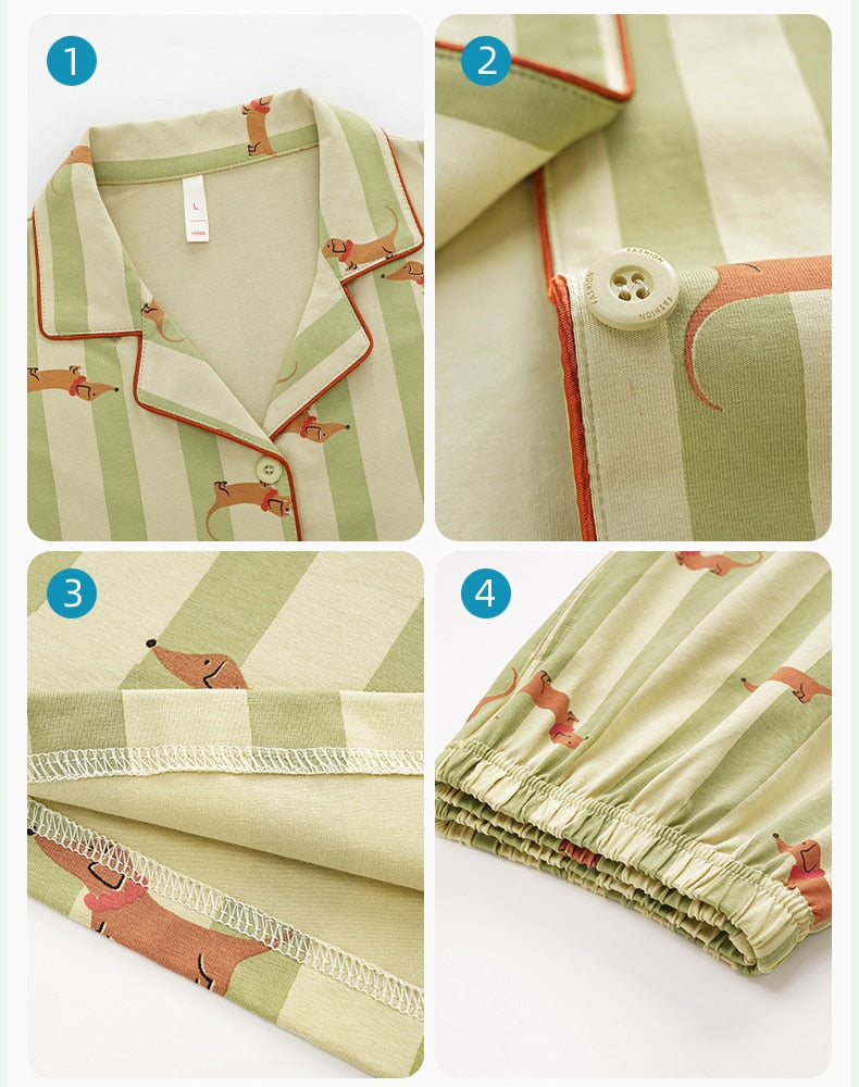 Dachshund Print Cotton Pajama Set for Men/ Women