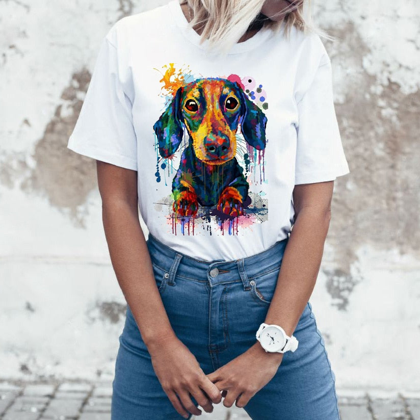 Dachshund Watercolor Design T-Shirt for Women