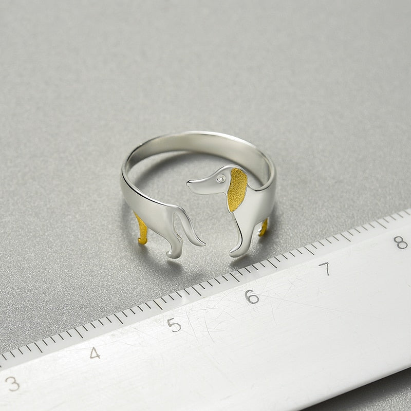 Dach Everywhere™ Cute Dachshund Sterling Silver Ring