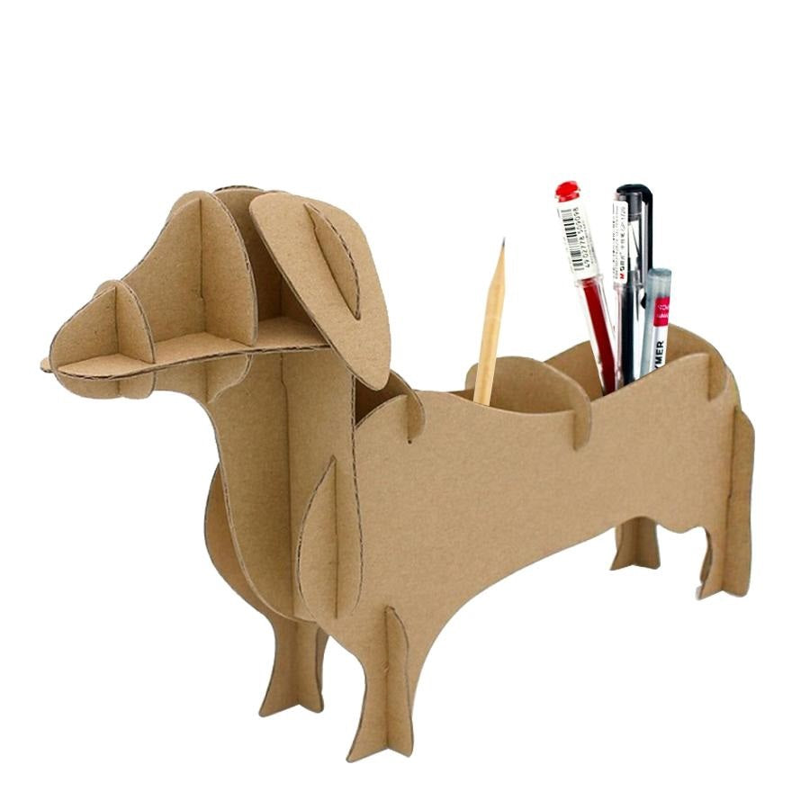 DIY Dachshund Recycled Cardboard Puzzle Toy & Pen Holder