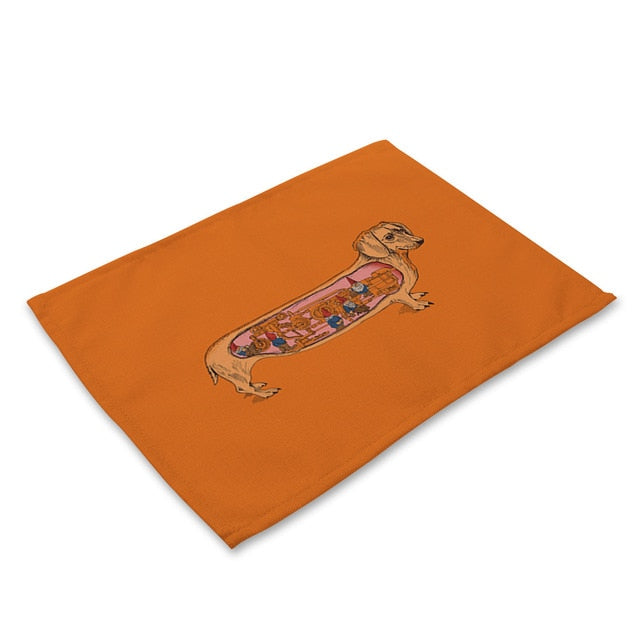 Cartoon Dachshund Cotton Placemats for Dining Table