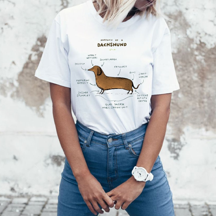 Anatomy of a Dachshund Dog Art T-Shirt for Women