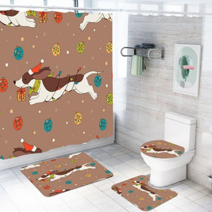 Cute Dog Bathroom Rug & Shower Curtain Sets (Set of 3 & Set of 4)