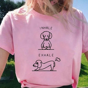 Funny Yoga Doxie T Shirts for Women 100% Cotton