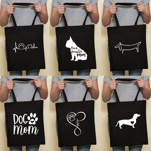 Cute Dog Black Canvas Tote Bag