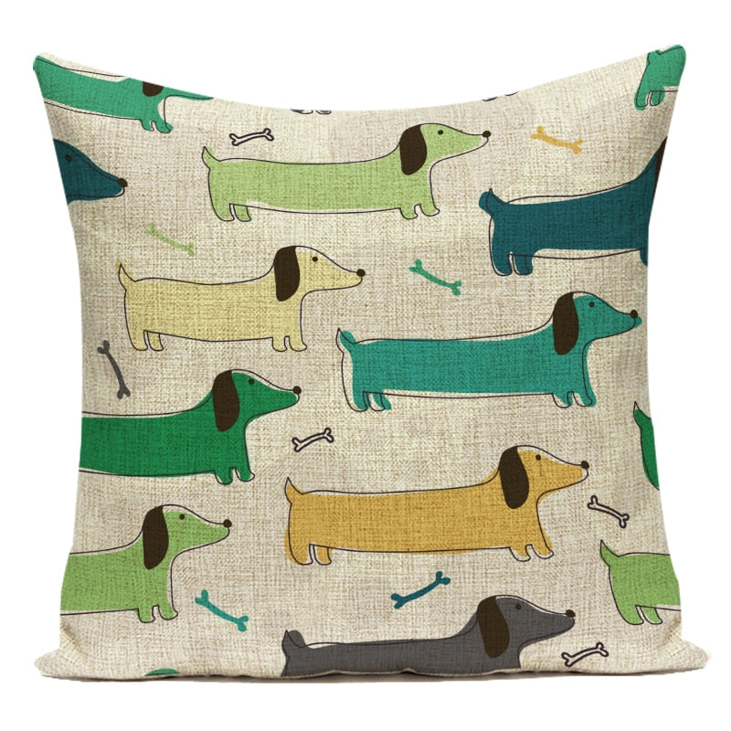 Sausage Dog Print Cotton Linen Pillow Covers