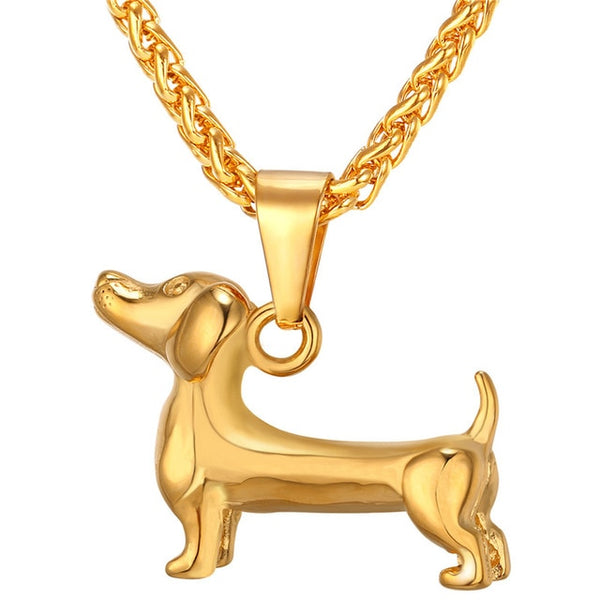 Sterling Silver Dachshund Longhaired W/Badger Necklace at Animalden